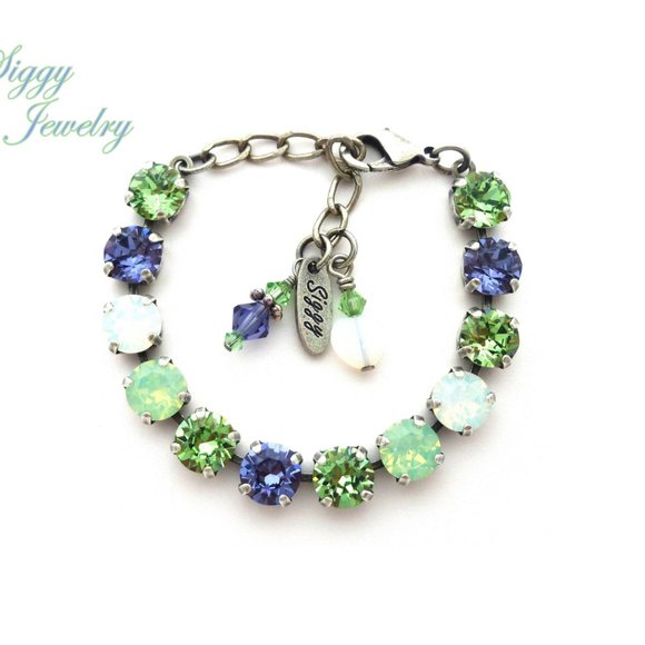 Swarovski Purple White and Green Tennis Bracelet - Picture 1 of 10